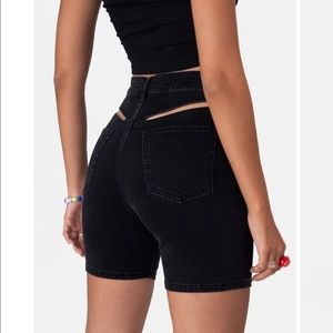 Adika Cut Out Black Denim High Waisted Biker Shorts!